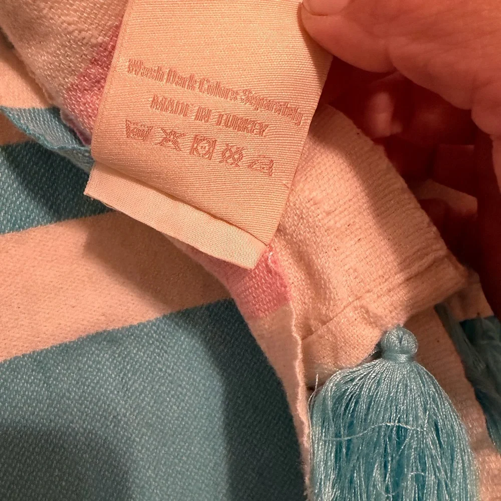 NWOT Nova Blue Pink Striped Turkish Towel pack of 2, pink/blue w/tassels